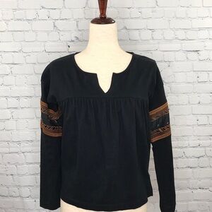MADEWELL Boho V-neck Black Blouse Top sz XS